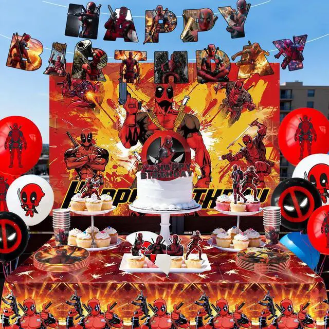 Alt view image 5 of 7 - Deadpool Party Supplies,98 Pcs Deadpool Birthday Decorations & Deadpool Party Tableware Set - Deadpool Decorations Balloons Banner & Tablecloth Plates Cups Napkins etc Deadpool Birthday Party Supplies