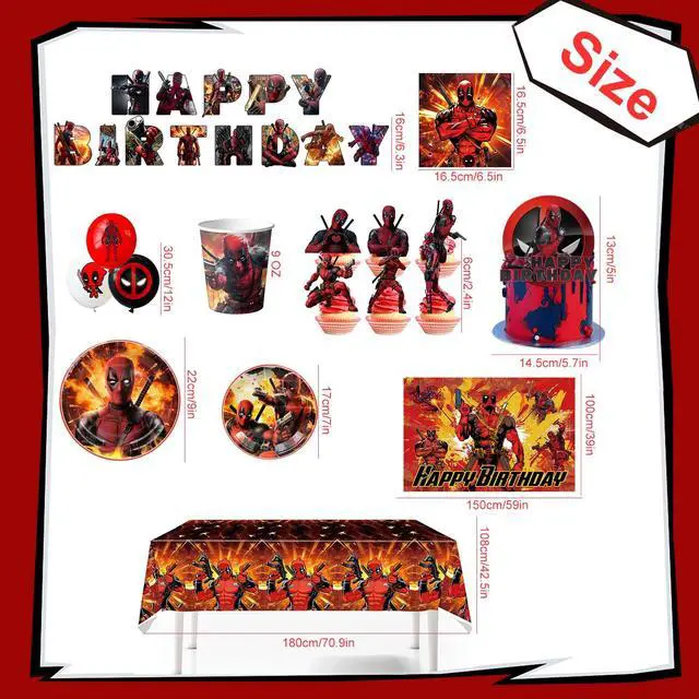 Alt view image 7 of 7 - Deadpool Party Supplies,98 Pcs Deadpool Birthday Decorations & Deadpool Party Tableware Set - Deadpool Decorations Balloons Banner & Tablecloth Plates Cups Napkins etc Deadpool Birthday Party Supplies