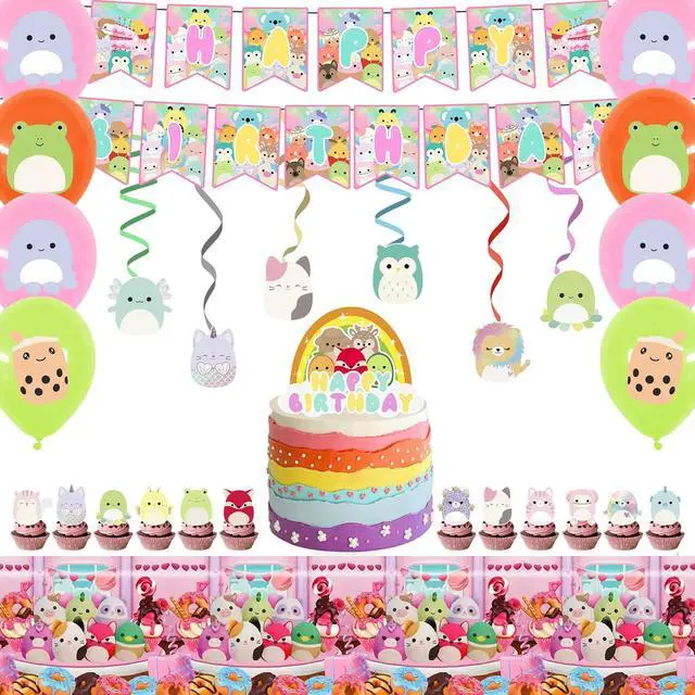 Main image of 33 Pcs Squishmallows Party Decorations Set-Squishmallows Balloons Banners Cake Toppers and Birthday Balloons for Kids Squishmallows Themed Birthday Party Supplies