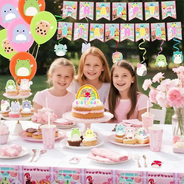 Alt view image 3 of 7 - 33 Pcs Squishmallows Party Decorations Set-Squishmallows Balloons Banners Cake Toppers and Birthday Balloons for Kids Squishmallows Themed Birthday Party Supplies