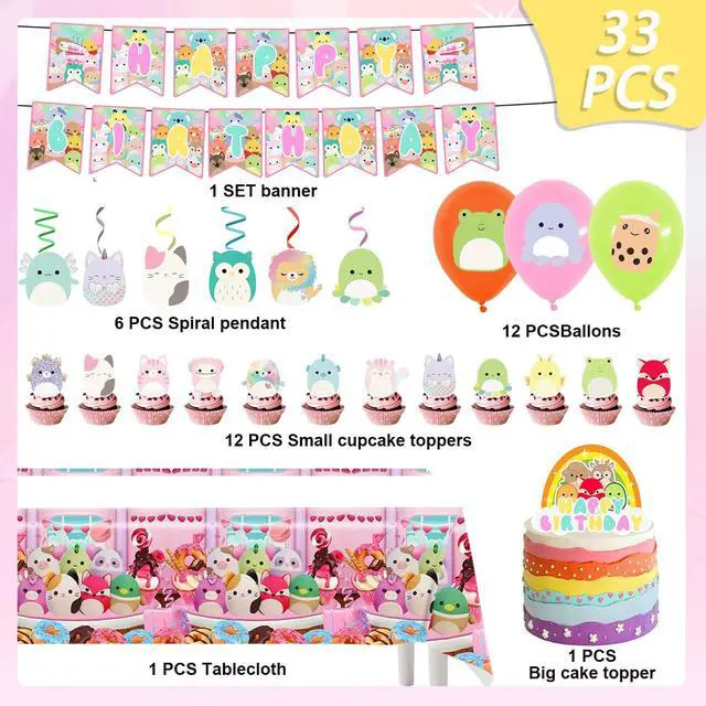 Alt view image 2 of 7 - 33 Pcs Squishmallows Party Decorations Set-Squishmallows Balloons Banners Cake Toppers and Birthday Balloons for Kids Squishmallows Themed Birthday Party Supplies