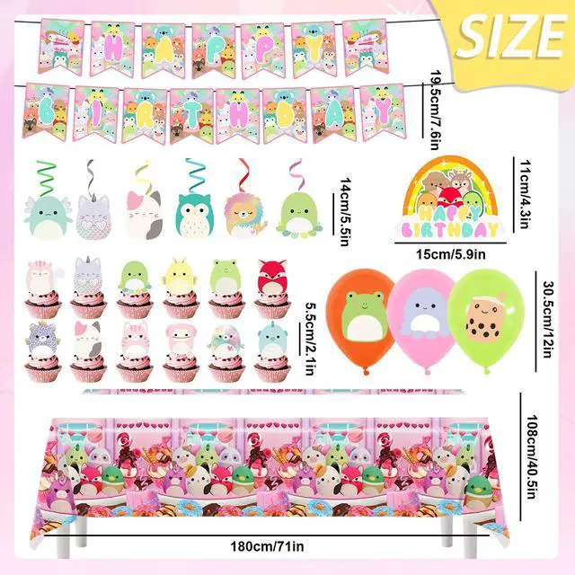 Alt view image 7 of 7 - 33 Pcs Squishmallows Party Decorations Set-Squishmallows Balloons Banners Cake Toppers and Birthday Balloons for Kids Squishmallows Themed Birthday Party Supplies