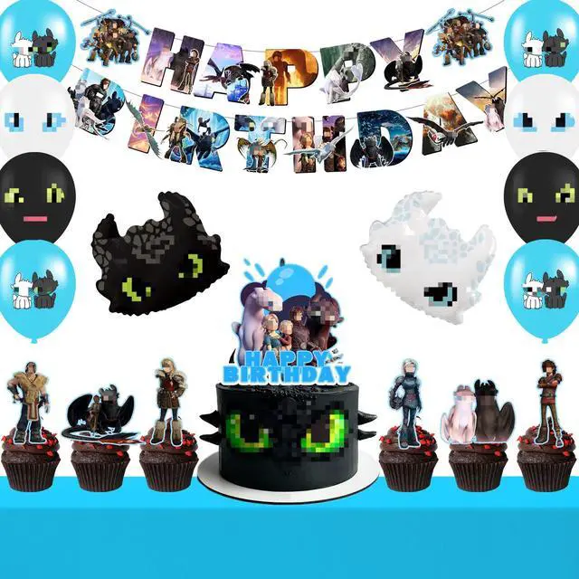 Main image of 43 Pcs How to Train Your Dragon Birthday Decorations - How to Train Your Dragon Party Banner Balloon Tablecloth etc How to Train Your Dragon Party Decorations