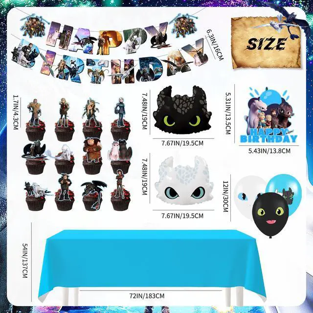 Alt view image 5 of 7 - 43 Pcs How to Train Your Dragon Birthday Decorations - How to Train Your Dragon Party Banner Balloon Tablecloth etc How to Train Your Dragon Party Decorations
