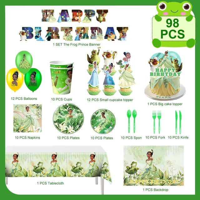 Alt view image 2 of 7 - 98 Pcs The Princess and the Frog Party Decorations & Tableware Set - Birthday Banners Balloons Plates Tablecloth Etc The Princess and the Frog Birthday Party Supplies for Girls/Kids
