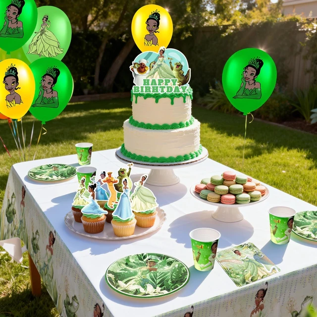 Alt view image 4 of 7 - 98 Pcs The Princess and the Frog Party Decorations & Tableware Set - Birthday Banners Balloons Plates Tablecloth Etc The Princess and the Frog Birthday Party Supplies for Girls/Kids