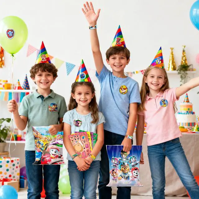 Alt view image 3 of 7 - Paw Patrol Party Favors, 114 Pcs Paw Patrol Birthday Party Gift Sets - Paw Patrol Gift Bags Stickers Slap Bracelets and other Paw Patrol Party Supplies for Paw Patrol Birthday Decorations