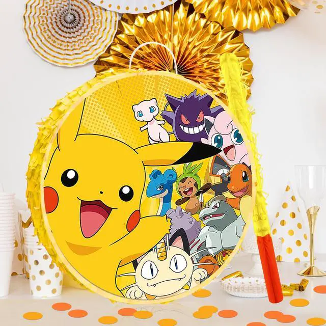 Alt view image 3 of 7 - 4 Pcs Round Pokémon Pinata Set - Pokémon Themed Pinata, Pokémon Party Pinata Stick, Pokémon Party Game Eye Mask etc Pokémon Pinata Supplies for Pokémon Birthday Party Decorations