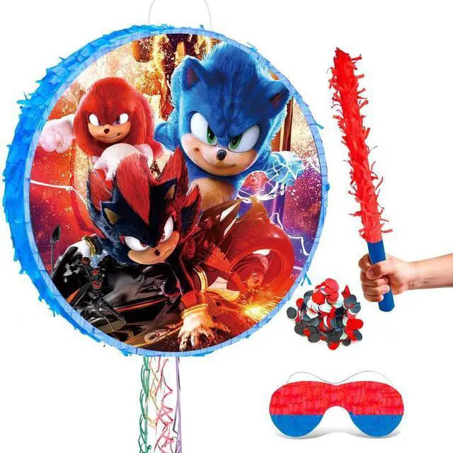 Main image of 4Pcs Round Sonic Pinata Set - Sonic Themed Pinata, Sonic Party Pinata Sticks, Sonic Party Game Eye Mask etc Sonic Pinata Supplies for Sonic Birthday Party Decorations