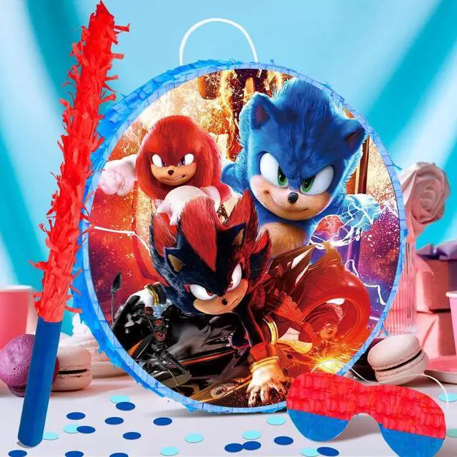 Alt view image 7 of 7 - 4Pcs Round Sonic Pinata Set - Sonic Themed Pinata, Sonic Party Pinata Sticks, Sonic Party Game Eye Mask etc Sonic Pinata Supplies for Sonic Birthday Party Decorations
