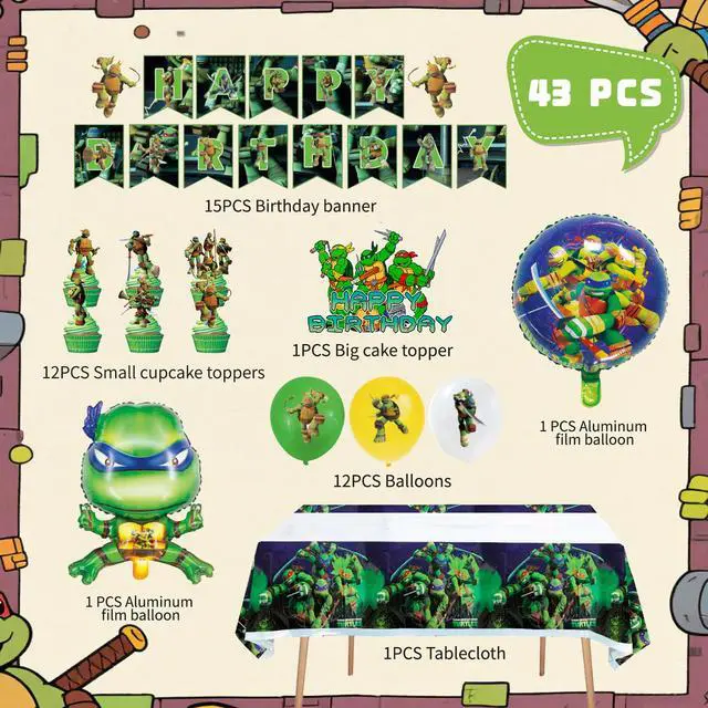 Alt view image 2 of 7 - Ninja Turtles Party Decorations, 43 Pcs Ninja Turtles Party Supplies - Ninja Turtles Party Balloons Tablecloth Ninja Turtles Happy Birthday Banners and other Ninja Turtles Birthday Party Decorations