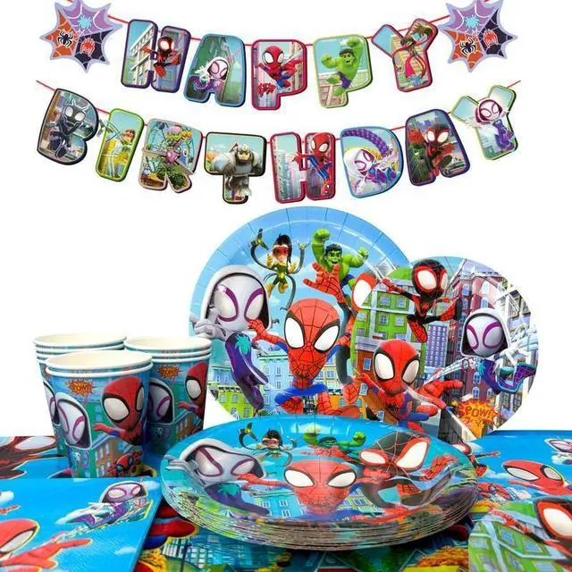 Main image of 128 Pcs Little Spiderman & Friends Birthday Decorations Tableware Set - Little Spiderman & Friends Themed Party Plates Cups Napkins Tablecloth Banners etc. Birthday Party Decoration Supplies for Kids
