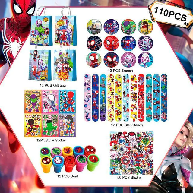 Alt view image 2 of 7 - Spiderman & Friends Party Favors for Kids, 110 Pcs Spiderman Birthday Party Favors Set- Spiderman Goodie Bags Key Chains Stickers etc Party Supplies for Spiderman & Friends Birthday Decorations