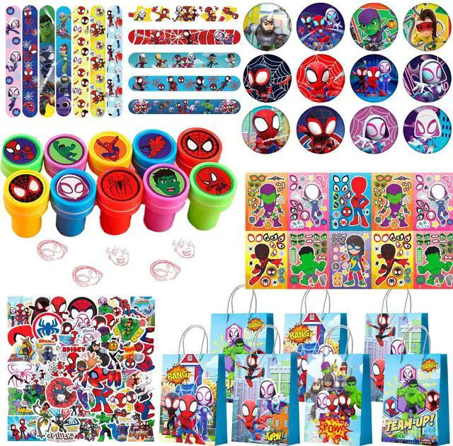 Main image of Spiderman & Friends Party Favors for Kids, 110 Pcs Spiderman Birthday Party Favors Set- Spiderman Goodie Bags Key Chains Stickers etc Party Supplies for Spiderman & Friends Birthday Decorations