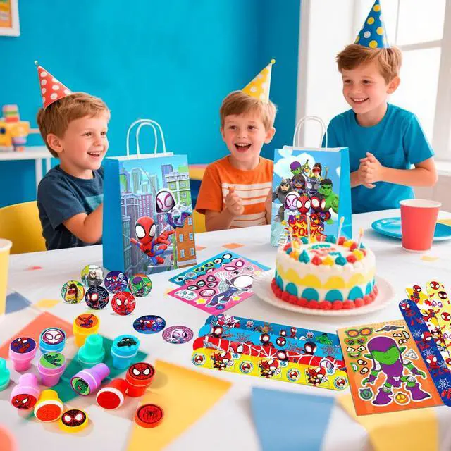 Alt view image 5 of 7 - Spiderman & Friends Party Favors for Kids, 110 Pcs Spiderman Birthday Party Favors Set- Spiderman Goodie Bags Key Chains Stickers etc Party Supplies for Spiderman & Friends Birthday Decorations