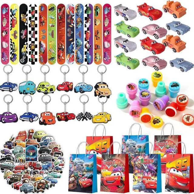 Main image of Lightning McQueen Party Favors, 110 Pcs All-In-One Cars Party Favors Pack Including Cars Theme Gift Bags Keychain Stickers Toys Seals etc Cars Birthday Party Supplies for Boys Kids