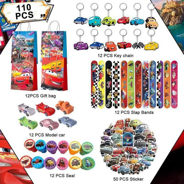 Alt view image 2 of 7 - Lightning McQueen Party Favors, 110 Pcs All-In-One Cars Party Favors Pack Including Cars Theme Gift Bags Keychain Stickers Toys Seals etc Cars Birthday Party Supplies for Boys Kids