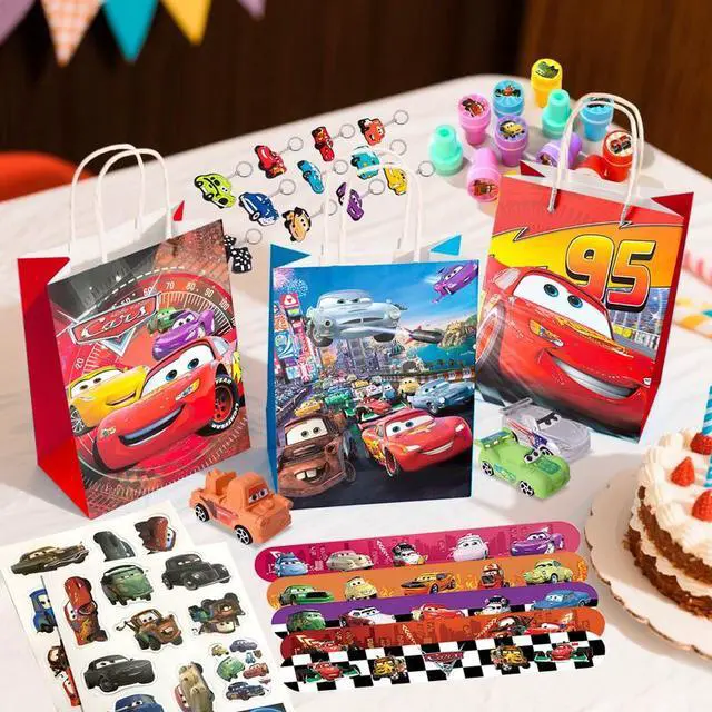 Alt view image 5 of 7 - Lightning McQueen Party Favors, 110 Pcs All-In-One Cars Party Favors Pack Including Cars Theme Gift Bags Keychain Stickers Toys Seals etc Cars Birthday Party Supplies for Boys Kids