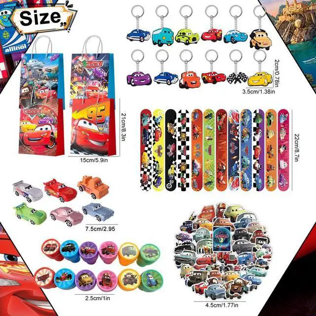 Alt view image 7 of 7 - Lightning McQueen Party Favors, 110 Pcs All-In-One Cars Party Favors Pack Including Cars Theme Gift Bags Keychain Stickers Toys Seals etc Cars Birthday Party Supplies for Boys Kids
