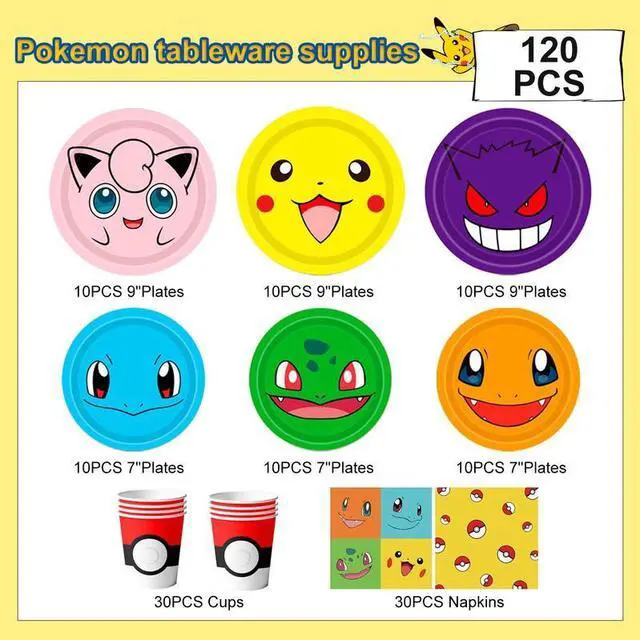 Alt view image 2 of 7 - Pokemon Birthday Party Tableware, 120 Pcs Pokemon Plates & Napkins Party Supplies - 60 7"&9" Pokemon Party Plates, 30 Pokemon Napkins and 30 Pokemon Cups for Pokemon Birthday Party Decorations