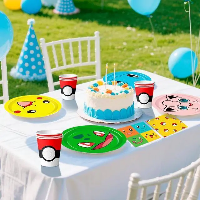 Alt view image 4 of 7 - Pokemon Birthday Party Tableware, 120 Pcs Pokemon Plates & Napkins Party Supplies - 60 7"&9" Pokemon Party Plates, 30 Pokemon Napkins and 30 Pokemon Cups for Pokemon Birthday Party Decorations