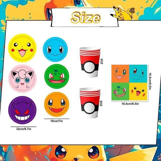 Alt view image 7 of 7 - Pokemon Birthday Party Tableware, 120 Pcs Pokemon Plates & Napkins Party Supplies - 60 7"&9" Pokemon Party Plates, 30 Pokemon Napkins and 30 Pokemon Cups for Pokemon Birthday Party Decorations