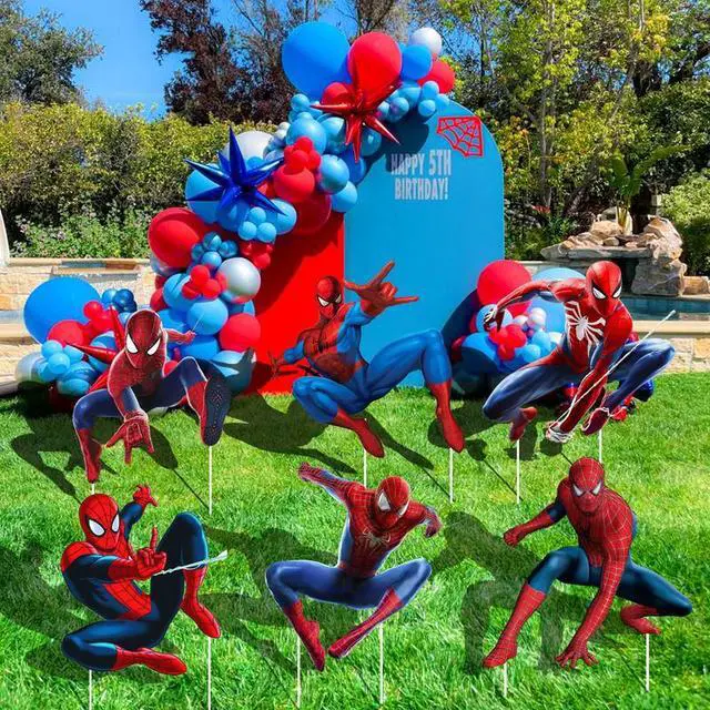 Alt view image 2 of 7 - Spiderman Themed Yard Signs, 8 Pcs Spiderman Yard Signs with Stakes, Large Spiderman Yard Signs, Spiderman Outdoor Decorations for Boys Kids Spiderman Birthday Party Supplies Decorations