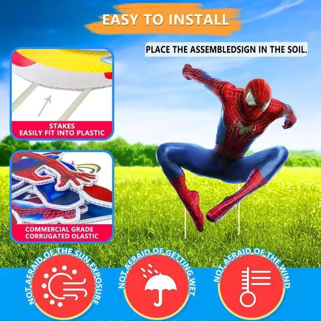 Alt view image 5 of 7 - Spiderman Themed Yard Signs, 8 Pcs Spiderman Yard Signs with Stakes, Large Spiderman Yard Signs, Spiderman Outdoor Decorations for Boys Kids Spiderman Birthday Party Supplies Decorations