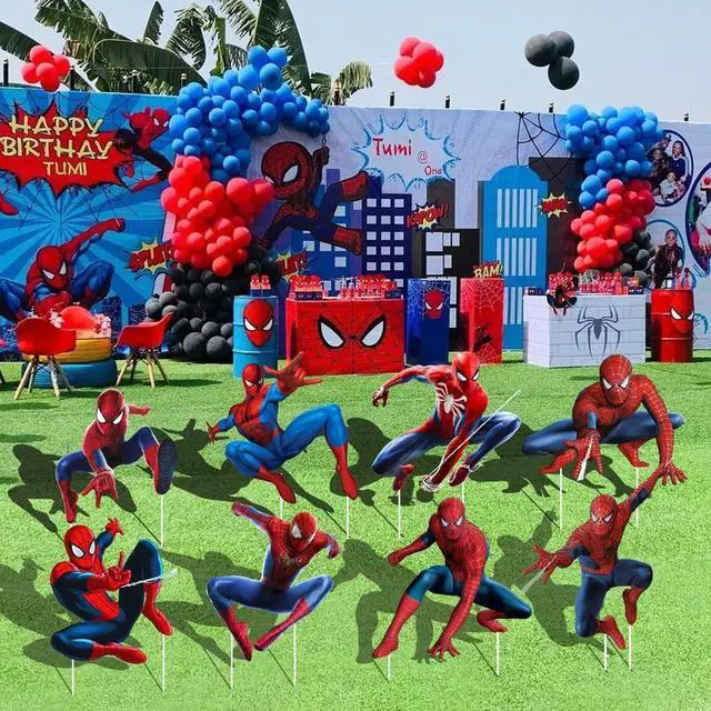 Alt view image 3 of 7 - Spiderman Themed Yard Signs, 8 Pcs Spiderman Yard Signs with Stakes, Large Spiderman Yard Signs, Spiderman Outdoor Decorations for Boys Kids Spiderman Birthday Party Supplies Decorations
