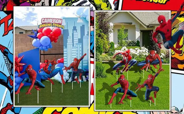 Alt view image 7 of 7 - Spiderman Themed Yard Signs, 8 Pcs Spiderman Yard Signs with Stakes, Large Spiderman Yard Signs, Spiderman Outdoor Decorations for Boys Kids Spiderman Birthday Party Supplies Decorations