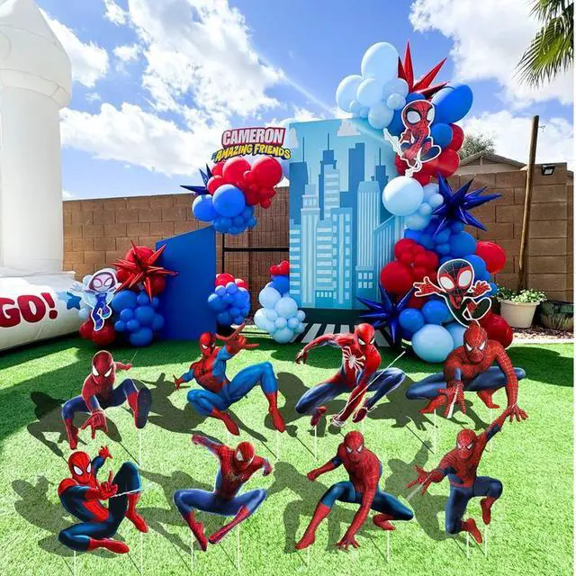 Alt view image 4 of 7 - Spiderman Themed Yard Signs, 8 Pcs Spiderman Yard Signs with Stakes, Large Spiderman Yard Signs, Spiderman Outdoor Decorations for Boys Kids Spiderman Birthday Party Supplies Decorations