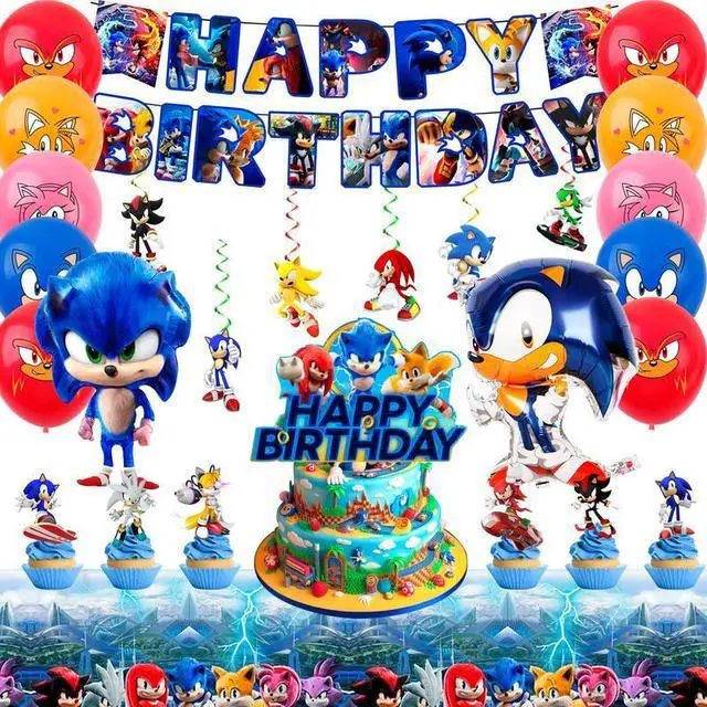 Main image of Sonic Birthday Party Supplies, 35 Pcs Sonic Party Decorations Set - Sonic Birthday Decorations Banners Tablecloth & Sonic Balloons Cake Toppers and Other Sonic Party Supplies for Boys/Girls
