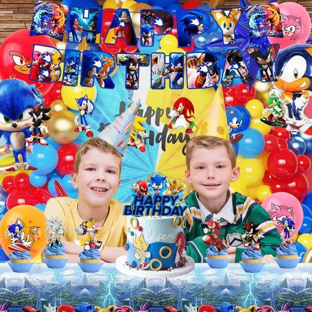 Alt view image 3 of 7 - Sonic Birthday Party Supplies, 35 Pcs Sonic Party Decorations Set - Sonic Birthday Decorations Banners Tablecloth & Sonic Balloons Cake Toppers and Other Sonic Party Supplies for Boys/Girls