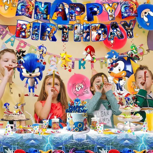 Alt view image 6 of 7 - Sonic Birthday Party Supplies, 35 Pcs Sonic Party Decorations Set - Sonic Birthday Decorations Banners Tablecloth & Sonic Balloons Cake Toppers and Other Sonic Party Supplies for Boys/Girls