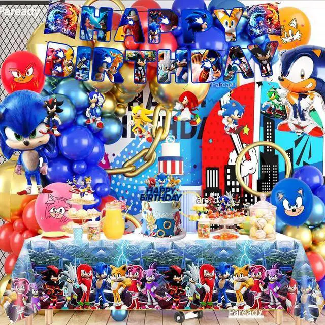 Alt view image 4 of 7 - Sonic Birthday Party Supplies, 35 Pcs Sonic Party Decorations Set - Sonic Birthday Decorations Banners Tablecloth & Sonic Balloons Cake Toppers and Other Sonic Party Supplies for Boys/Girls