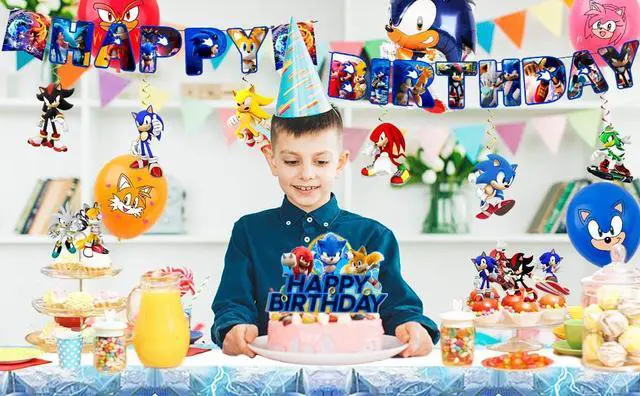 Alt view image 7 of 7 - Sonic Birthday Party Supplies, 35 Pcs Sonic Party Decorations Set - Sonic Birthday Decorations Banners Tablecloth & Sonic Balloons Cake Toppers and Other Sonic Party Supplies for Boys/Girls