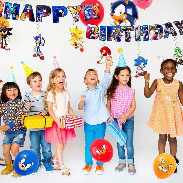 Alt view image 5 of 7 - Sonic Birthday Party Supplies, 35 Pcs Sonic Party Decorations Set - Sonic Birthday Decorations Banners Tablecloth & Sonic Balloons Cake Toppers and Other Sonic Party Supplies for Boys/Girls