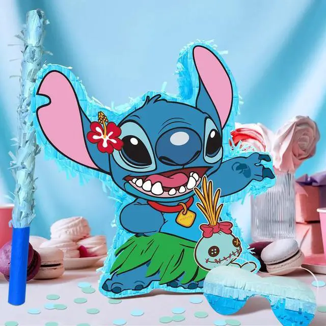 Alt view image 5 of 7 - 4 Pcs Stitch Pinatas Bundle - 14.6'' Stitch Theme Piñata, Stitch Party Pinata Stick & Stitch Party Games Blindfold etc Stitch Pinata Supplies for Stitch Birthday Party Decorations