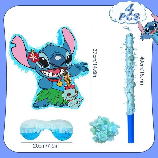 Alt view image 2 of 7 - 4 Pcs Stitch Pinatas Bundle - 14.6'' Stitch Theme Piñata, Stitch Party Pinata Stick & Stitch Party Games Blindfold etc Stitch Pinata Supplies for Stitch Birthday Party Decorations