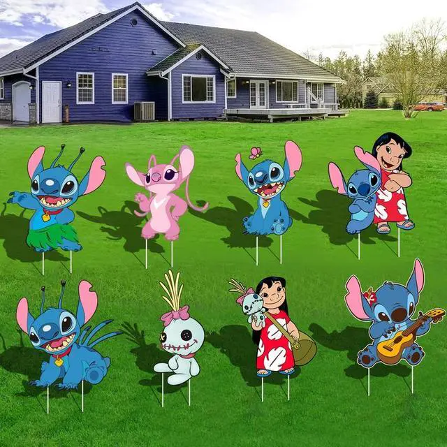 Alt view image 2 of 7 - Stitch Birthday Party Supplies Stitch Yard Signs With Stakes - 8 Pcs Stitch Themed Yard Signs for Stitch Party Decorations, Stitch Birthday Decorations & Stitch Outdoor Decorations Stitch Party Favors