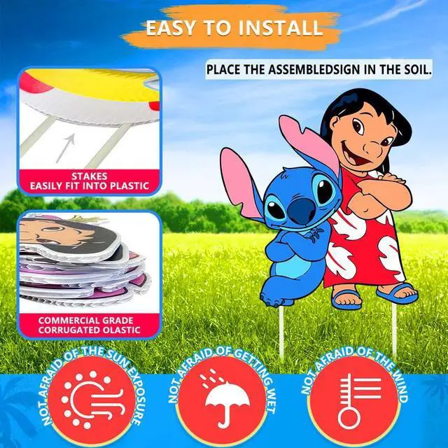 Alt view image 3 of 7 - Stitch Birthday Party Supplies Stitch Yard Signs With Stakes - 8 Pcs Stitch Themed Yard Signs for Stitch Party Decorations, Stitch Birthday Decorations & Stitch Outdoor Decorations Stitch Party Favors