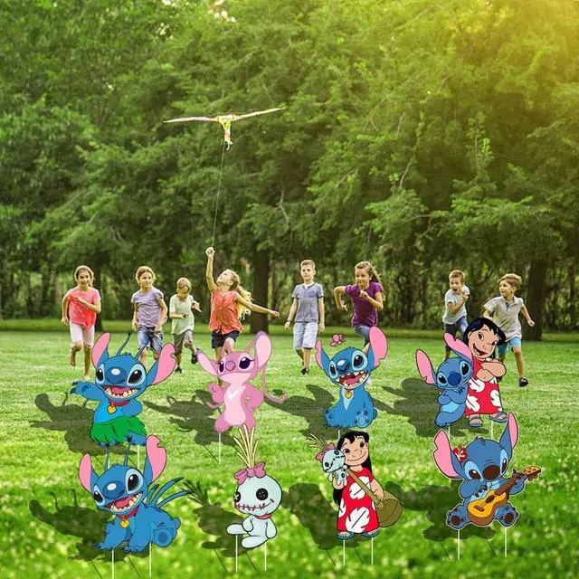 Alt view image 4 of 7 - Stitch Birthday Party Supplies Stitch Yard Signs With Stakes - 8 Pcs Stitch Themed Yard Signs for Stitch Party Decorations, Stitch Birthday Decorations & Stitch Outdoor Decorations Stitch Party Favors