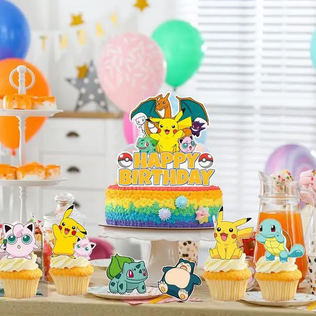 Alt view image 3 of 7 - 25 Pcs Pokemon Cake Toppers Set - 1 Pcs Large Pokemon Birthday Cake Topper + 24 Pcs Pokemon Cupcake Toppers for Boys/Girls Kids Pokemon Birthday Decorations Supplies