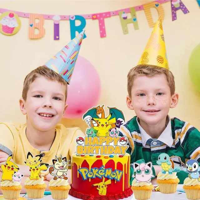 Alt view image 6 of 7 - 25 Pcs Pokemon Cake Toppers Set - 1 Pcs Large Pokemon Birthday Cake Topper + 24 Pcs Pokemon Cupcake Toppers for Boys/Girls Kids Pokemon Birthday Decorations Supplies