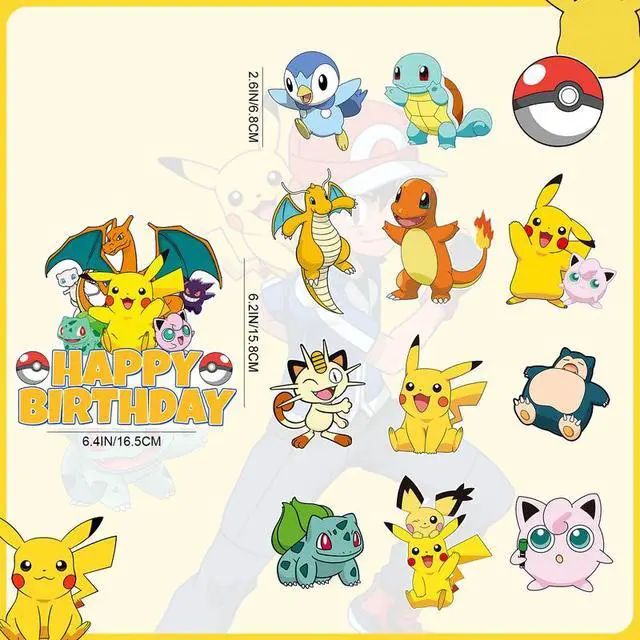 Alt view image 7 of 7 - 25 Pcs Pokemon Cake Toppers Set - 1 Pcs Large Pokemon Birthday Cake Topper + 24 Pcs Pokemon Cupcake Toppers for Boys/Girls Kids Pokemon Birthday Decorations Supplies