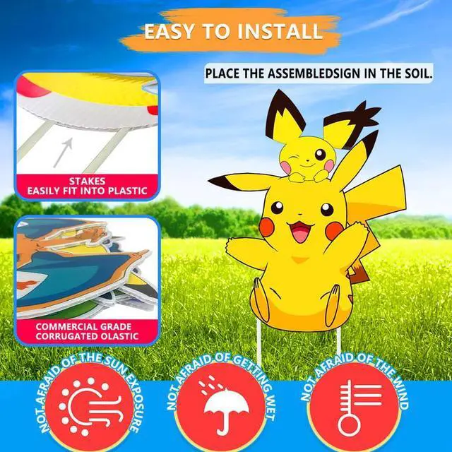 Alt view image 3 of 7 - Pokemon Themed Yard Signs, 8 Pcs Pokemon Yard Signs with Stakes, Pokemon Outdoor Decorations for Boys Girls Kids Pokemon Birthday Party Supplies Decorations/Pokemon Party Decorations