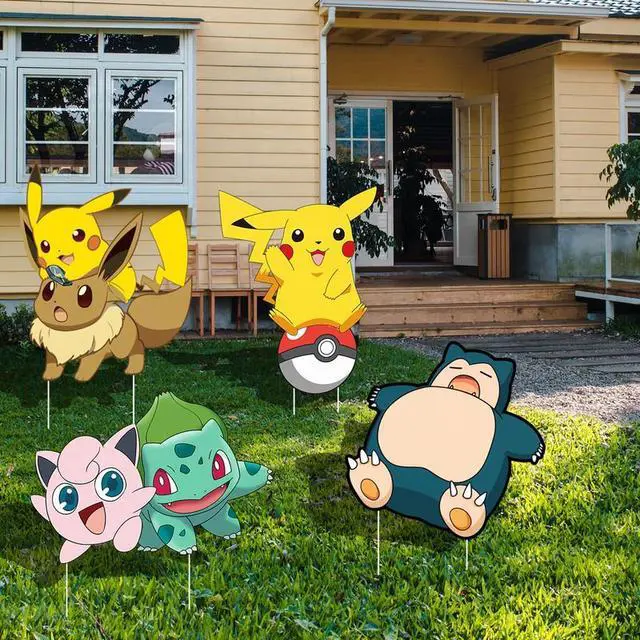 Alt view image 5 of 7 - Pokemon Themed Yard Signs, 8 Pcs Pokemon Yard Signs with Stakes, Pokemon Outdoor Decorations for Boys Girls Kids Pokemon Birthday Party Supplies Decorations/Pokemon Party Decorations