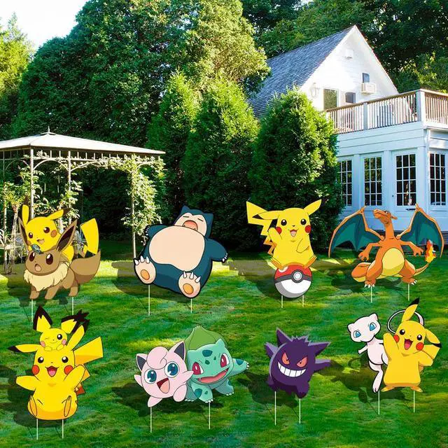 Alt view image 2 of 7 - Pokemon Themed Yard Signs, 8 Pcs Pokemon Yard Signs with Stakes, Pokemon Outdoor Decorations for Boys Girls Kids Pokemon Birthday Party Supplies Decorations/Pokemon Party Decorations