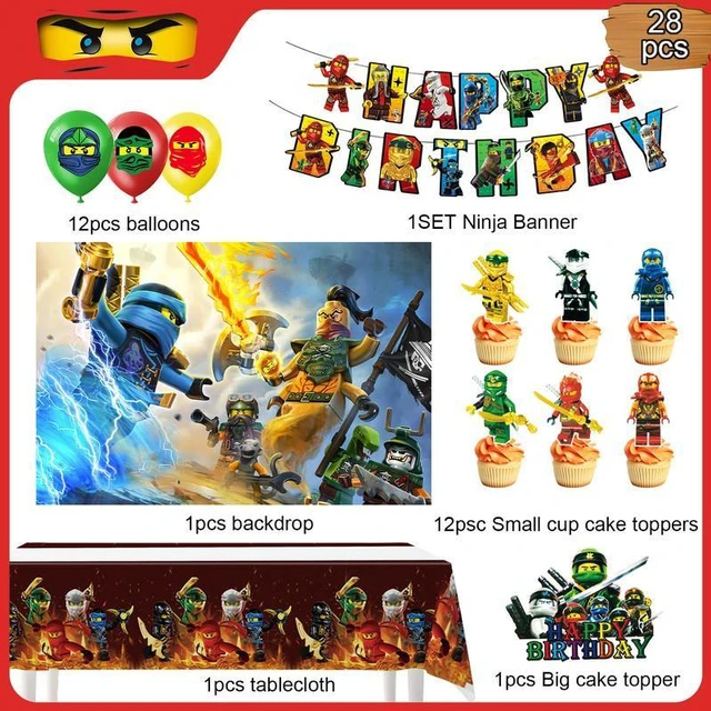 Alt view image 2 of 7 - Ninja Birthday Party Supplies - 28 Pcs of Ninja Party Decorations Including Ninja Balloons, Backdrop, Banners, Cupcake Toppers, Tablecloths etc Ninja Theme Party for Boys/Girls