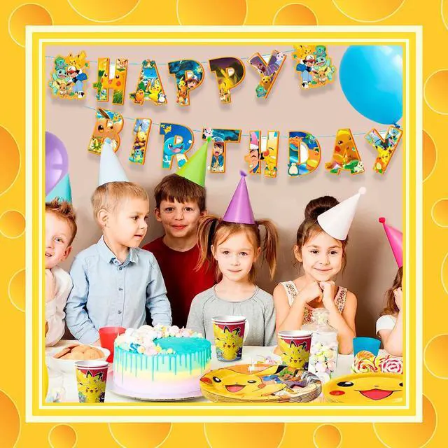 Alt view image 7 of 7 - Pokemon Theme Birthday Party Decoration Tableware, 114 Pcs Pokemon Party Supplies Tableware Set - Pokemon Table Cloth Banner Plates Napkins Cups for Pokemon Birthday Party Decorations